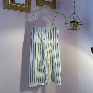 White button-up pin striped mini dress